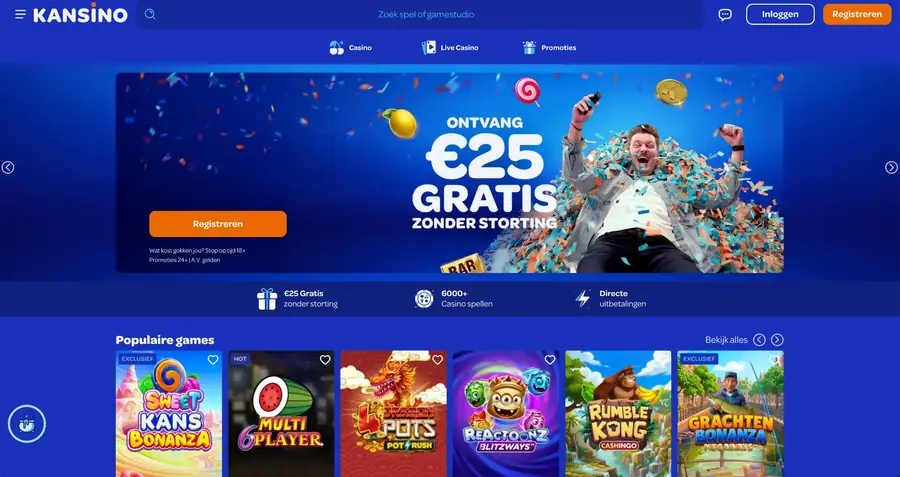 Nederlandse Kansino lobby met casinospellen