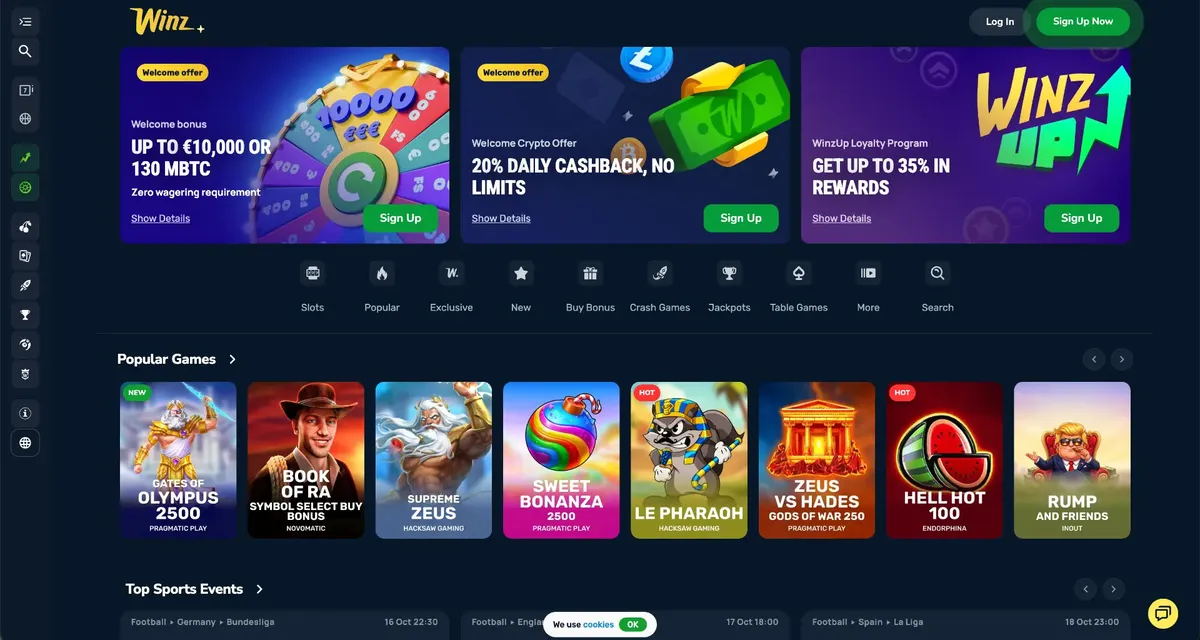 Nederlandse Winz lobby met casinospellen